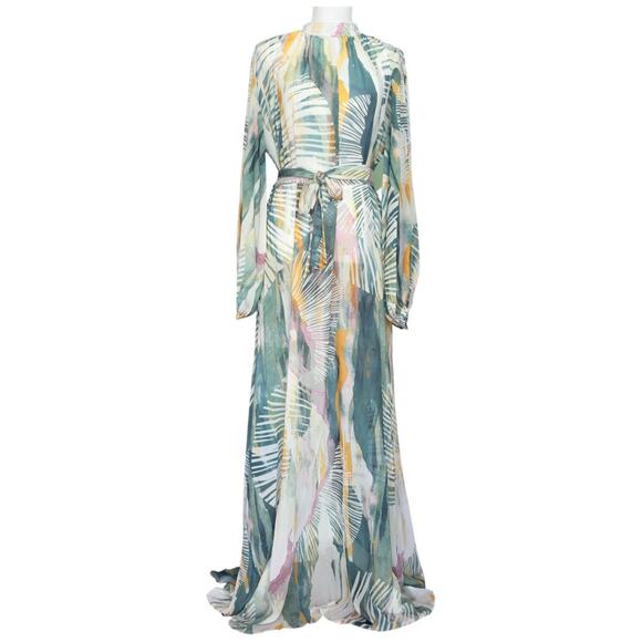 Andrea Iyamah Sade Coverup Sheer Tropical Resort Bark Palm Dress Gown Size S/M - Picture 4 of 16